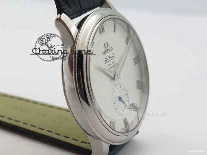 0814 De Ville MK 1:1 Best Edition SS White Dial On Black Leather Asian Seagull T1701 (Sec@6) Sporty 8244